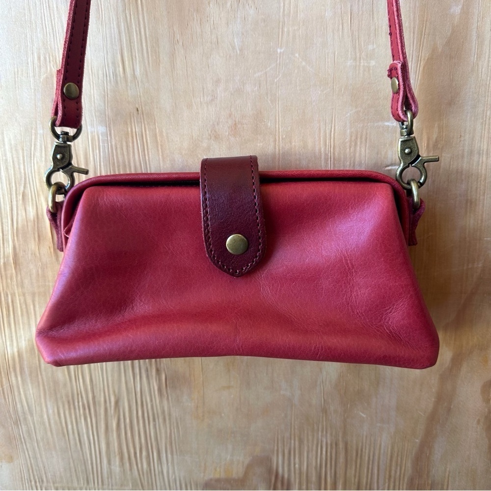 Red Leather Crossbody Hinged Closure Mini Bag
